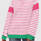 Slit Exposed Seam Striped Long Sleeve Sweatshirt