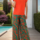 V-Neck Short Sleeve Top and Printed Pants Set