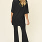 Double Take Full Size Round Neck Drop Shoulder T-Shirt and Flare Pants Set