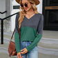 V-Neck Long Sleeve Two-Tone T-Shirt