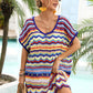 Rainbow Stripe Scalloped V-Neck Cover-Up Dress