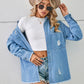 Distressed Raw Hem Dropped Shoulder Denim Jacket