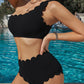 Scalloped Trim One-Shoulder Swim Set