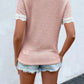 Waffle-Knit V-Neck Short Sleeve Blouse