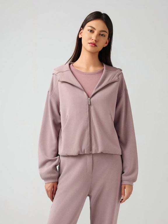 Millennia Zip Up Dropped Shouder Active Hooded Dusty Pink 10