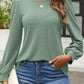 Eyelet Round Neck Long Sleeve Top