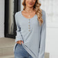 Striped Half Button Long Sleeve T-Shirt