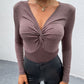 Perfee Twist Front V-Neck Long Sleeve Bodysuit