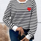 Heart Patch Striped Round Neck Long Sleeve Sweatshirt