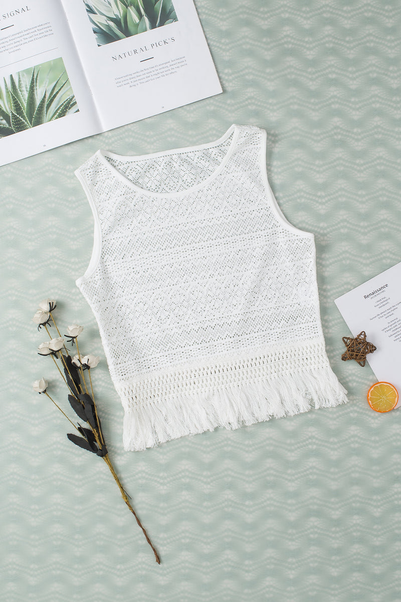 Fringe Openwork Round Neck Tank