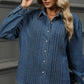 Button Down Collared Neck Long Sleeve Denim Top