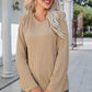 Round Neck Raglan Sleeve Ribbed Blouse