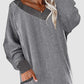 V-Neck Long Sleeve Sweatshirt with Pockets