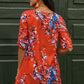 Printed Buttoned V-Neck Half Sleeve Dress