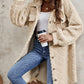 Fuzzy Button Up Dropped Shoulder Long Sleeve Coat