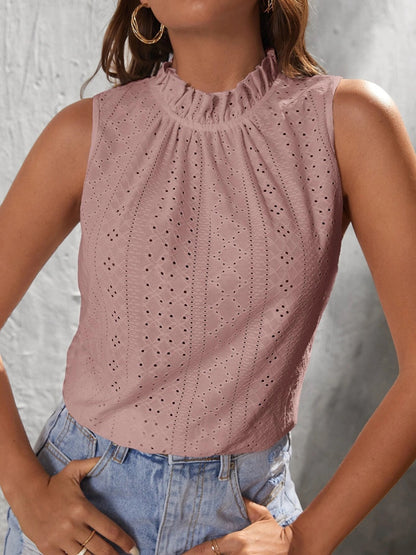 Tied Eyelet Mock Neck Tank Dusty Pink