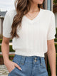 V-Neck Short Sleeve Knit Top White