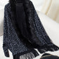 Fringe Leopard Open Front Long Sleeve Poncho