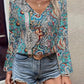 Printed V-Neck Long Sleeve Blouse