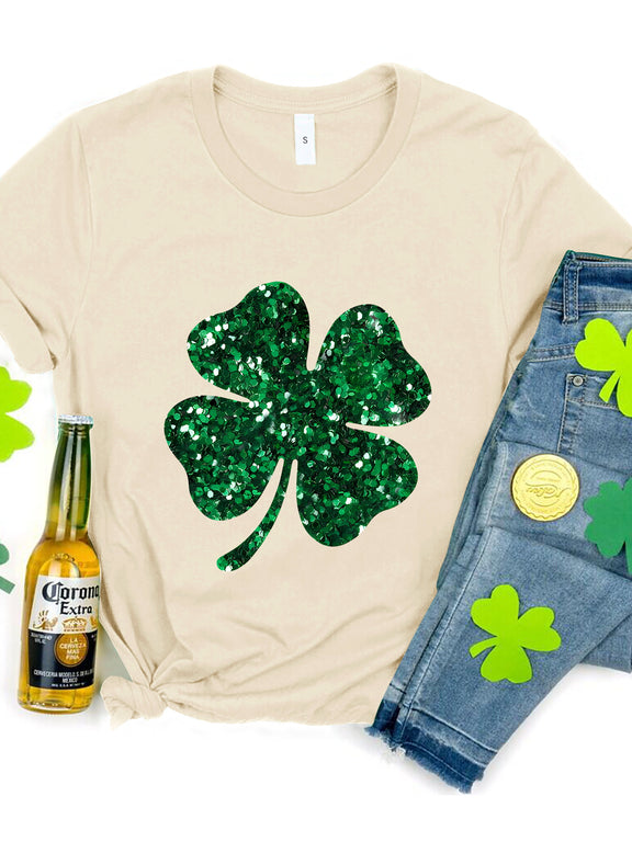 Lucky Clover Round Neck T-Shirt Light Yellow