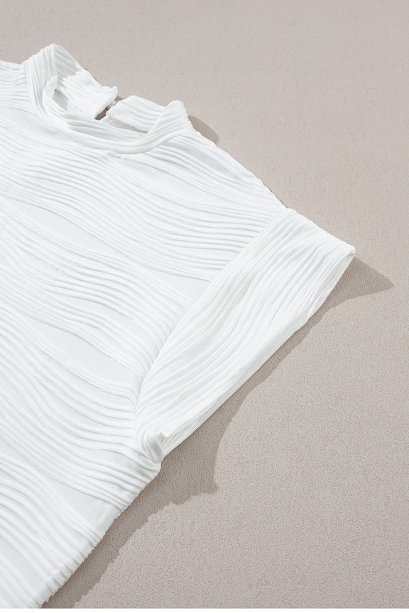 Textured Mock Neck Cap Sleeve Top