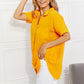 Zenana Full Size Summer Breeze Gauze Short Sleeve Shirt in Mustard