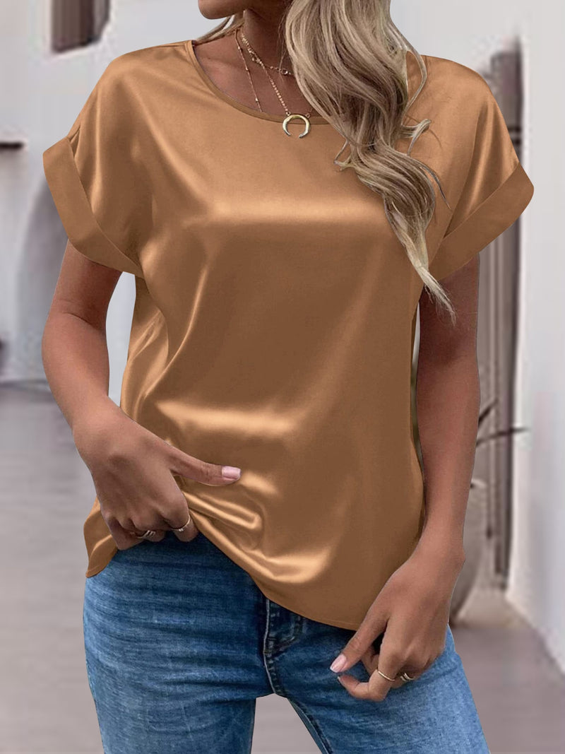 Round Neck Short Sleeve T-Shirt Caramel