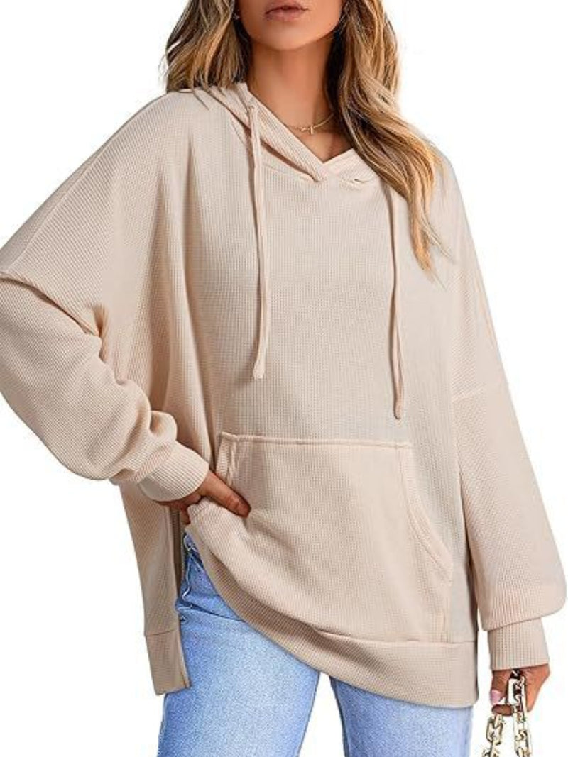 Drawstring Slit Long Sleeve Hoodie