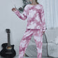 Tie-dye Round Neck Top and Drawstring Pants Lounge Set