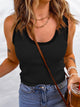 Waffle-Knit Scoop Neck Tank Black