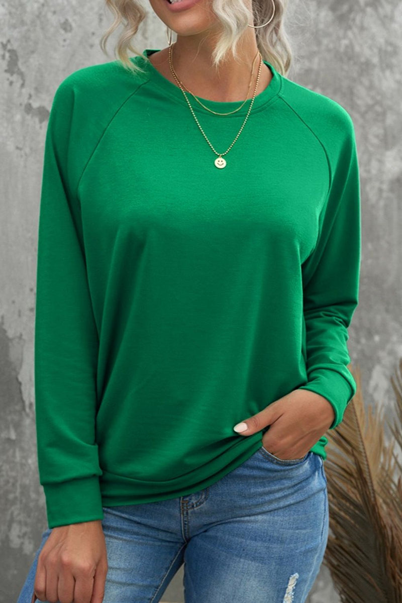 Round Neck Long Sleeve Sweatshirt Dark Green