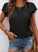Ruffled Round Neck Cap Sleeve Blouse Black