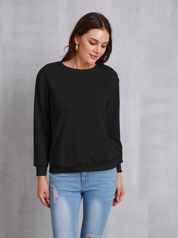 Round Neck Dropped Shoulder Sweatshirt Black