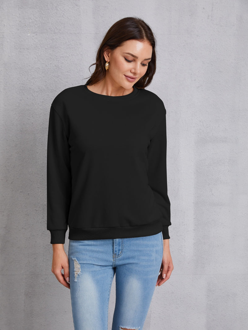 Round Neck Dropped Shoulder Sweatshirt Black