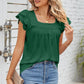 Eyelet Square Neck Cap Sleeve Blouse