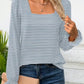 Striped Square Neck Flounce Sleeve Top