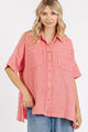 Mittoshop Mineral Wash Gauze Oversized Short Sleeve Shirt DEEP CORAL