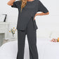 Slit Round Neck Top and Pants Lounge Set