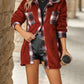 Plaid Button Up Long Sleeve Fuzzy Outerwear