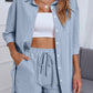 Dropped Shoulder Button Up Shirt and Shorts Set