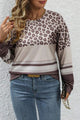 Plus Size Leopard Round Neck Long Sleeve Top Leopard
