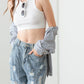 Litz La Washed Barrel Leg High Waist Distressed Jeans