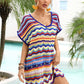 Rainbow Stripe Scalloped V-Neck Cover-Up Dress