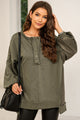 Buttoned Dropped Shoulder Sweatshirt Army Green