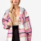 Drawstring Plaid Button Up Long Sleeve Outerwear