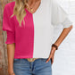 Contrast V-Neck Lantern Sleeve Blouse