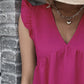 Ruffled V-Neck Cap Sleeve Blouse