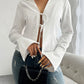 Devine Slit Tied Collared Neck Long Sleeve Blouse