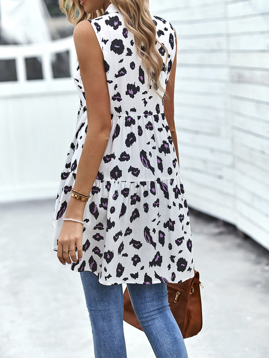 Devine Leopard High-Low Sleeveless Shirt