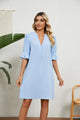 Notched Neck Flounce Sleeve Dress Sky Blue
